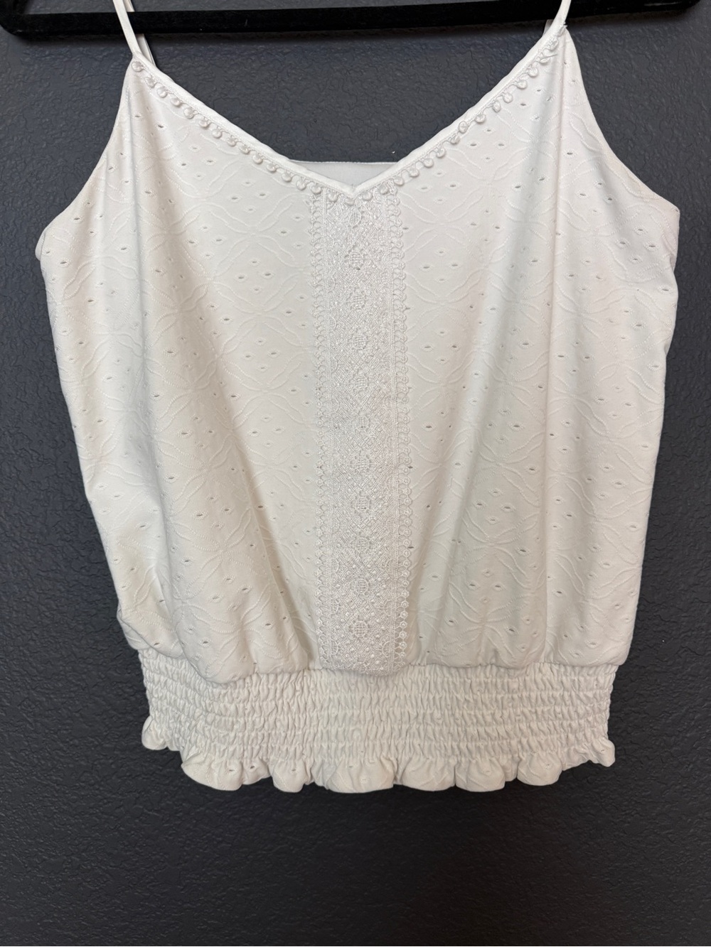 White House Black Market Ivory Eyelet Lace Trim Cami